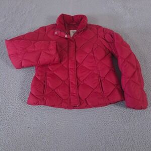 Eddie Bauer Jacket Womens L Red Puffer Diamond Quilted 700 Fill Power Goose Down